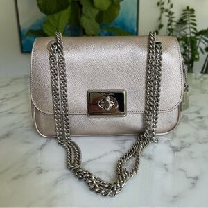 Coach Cassidy Crossbody Shoulder Bag Platinum Silver Metallic Leather F38073